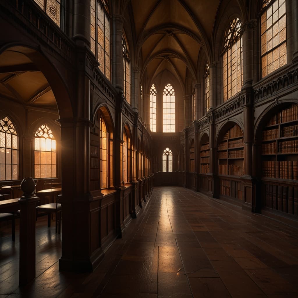 Sunlit Library Aisle