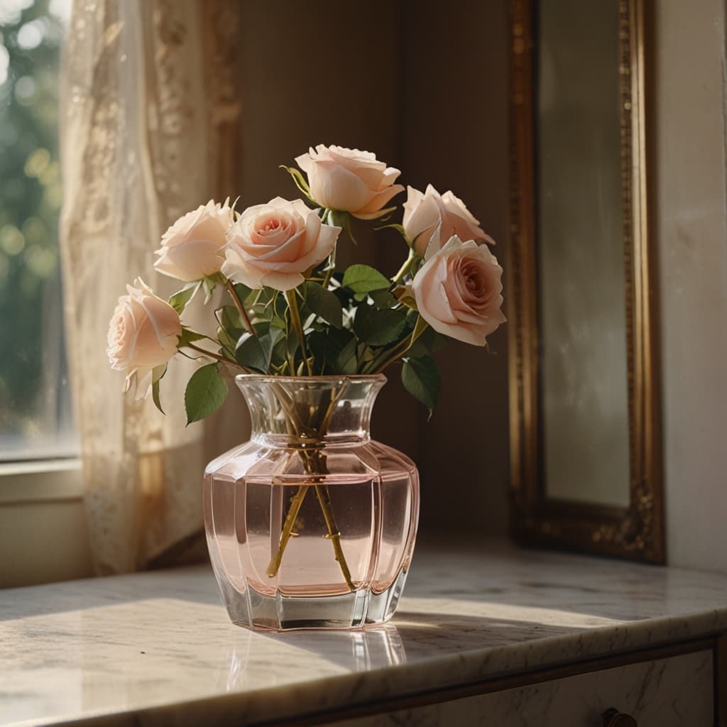 Tea Roses Crystal Vase