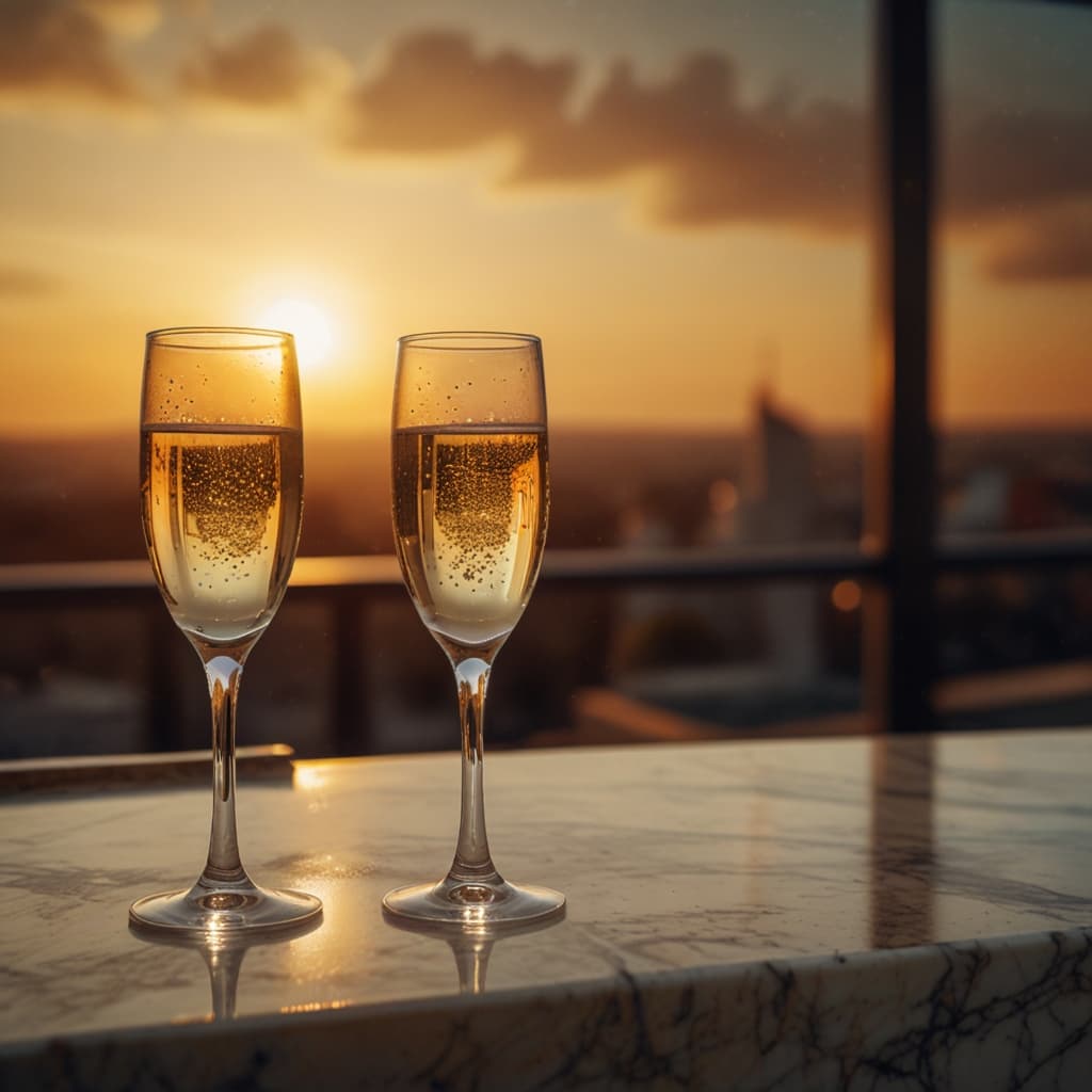 Champagne Coupes Sunset